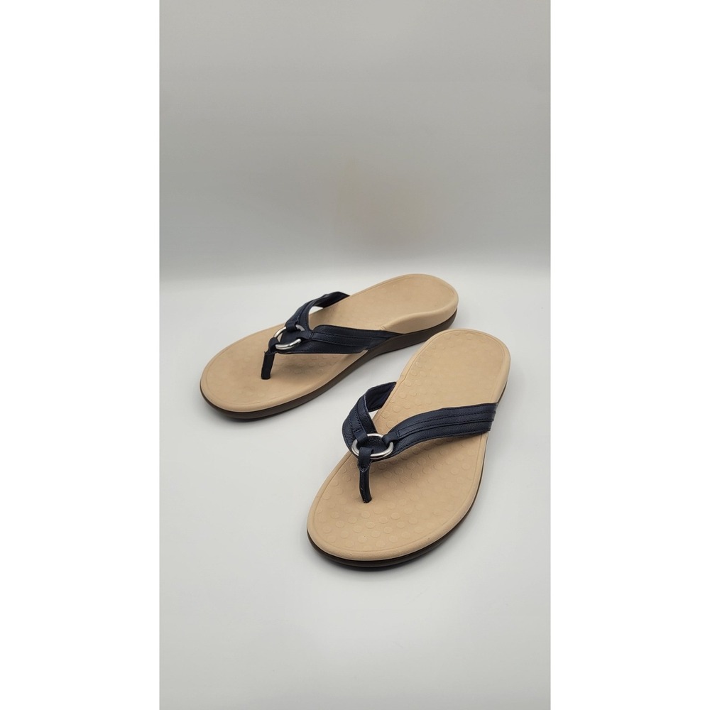 Vionic Tide Aloe Womens Sandals 11 Navy Orthotic Flip Flop Comfort Leather